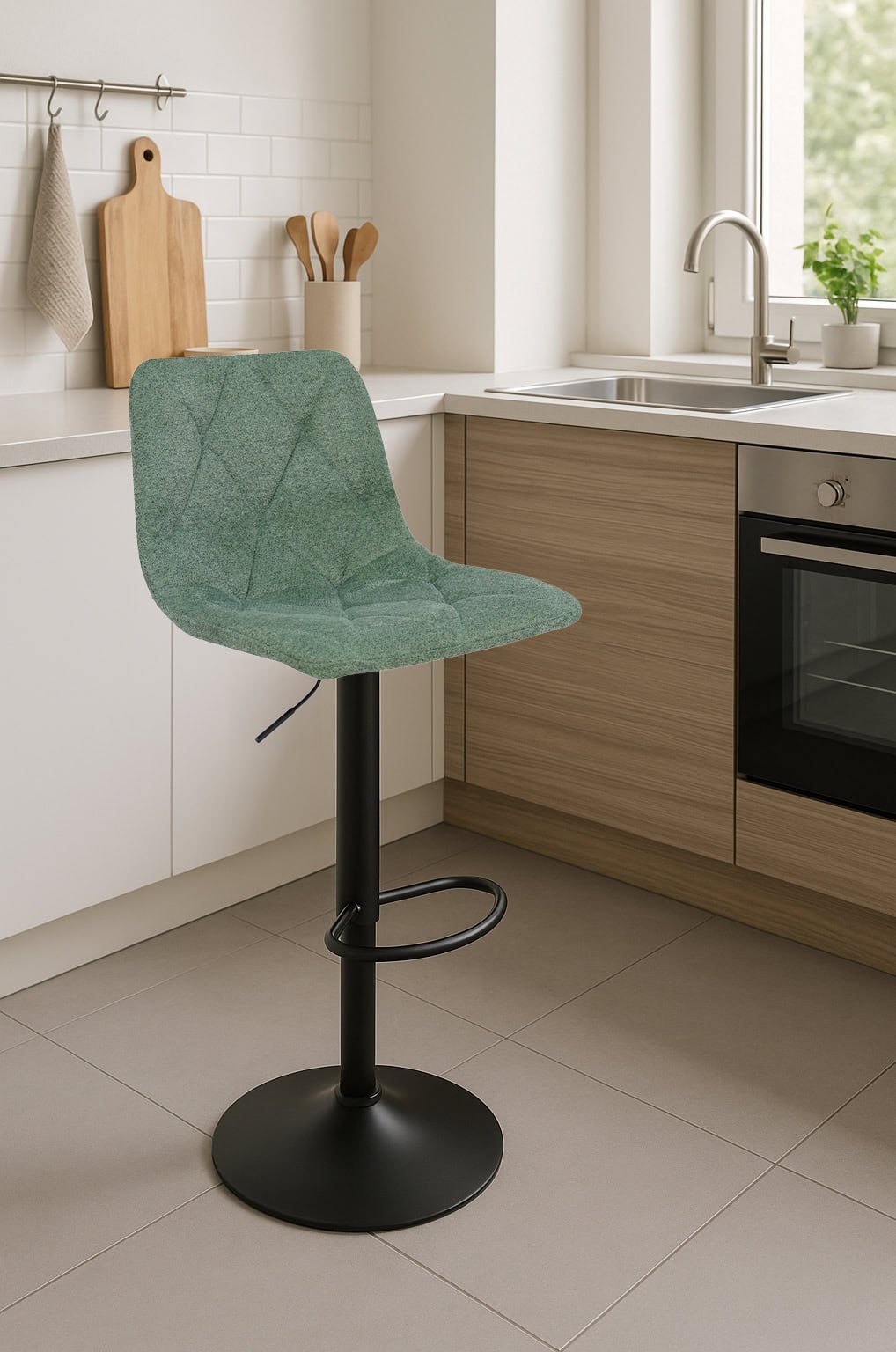 Ivory Luxe Velvet Bar Stool – Adjustable Beige Kitchen Island Chair 45x52x90cm