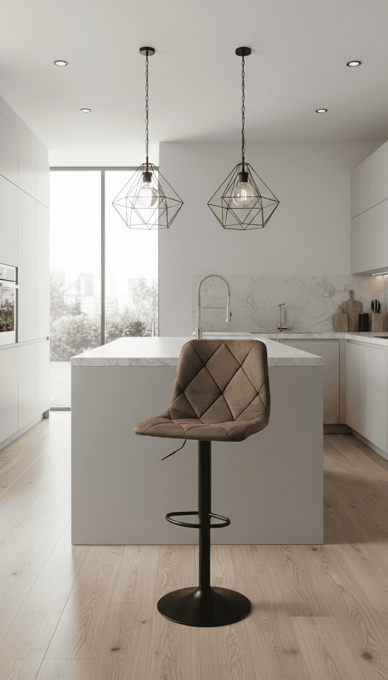 Ivory Luxe Velvet Bar Stool – Adjustable Beige Kitchen Island Chair 45x52x90cm