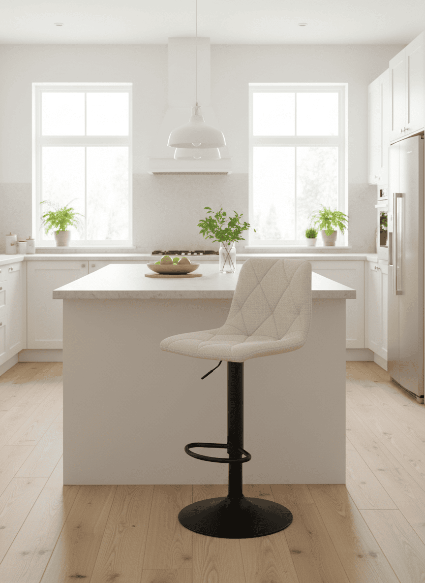 Ivory Luxe Velvet Bar Stool – Adjustable Beige Kitchen Island Chair 45x52x90cm