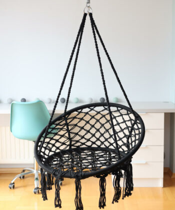 Kolumbia Black Boho Hanging Chair – Cotton Rope Swing “Stork’s Nest”