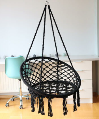 Kolumbia Black Boho Hanging Chair – Cotton Rope Swing “Stork’s Nest”