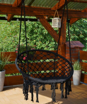 Kolumbia Black Boho Hanging Chair – Cotton Rope Swing “Stork’s Nest”