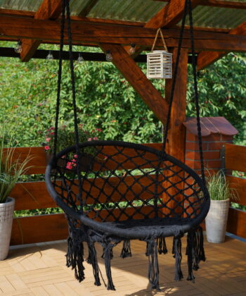 Kolumbia Black Boho Hanging Chair – Cotton Rope Swing “Stork’s Nest”