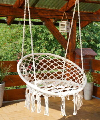 Kolumbia Black Boho Hanging Chair – Cotton Rope Swing “Stork’s Nest”