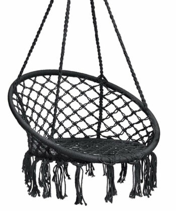 Kolumbia Black Boho Hanging Chair – Cotton Rope Swing “Stork’s Nest”