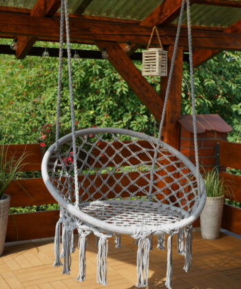 Kolumbia Black Boho Hanging Chair – Cotton Rope Swing “Stork’s Nest”
