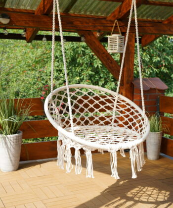 Kolumbia Black Boho Hanging Chair – Cotton Rope Swing “Stork’s Nest”