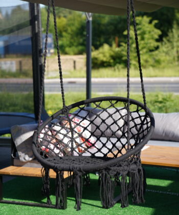 Kolumbia Black Boho Hanging Chair – Cotton Rope Swing “Stork’s Nest”