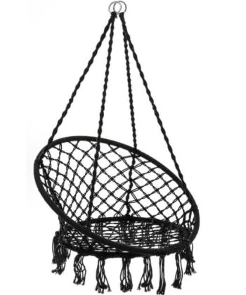 Kolumbia Black Boho Hanging Chair – Cotton Rope Swing “Stork’s Nest”