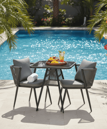 Korfu Coastal Patio Set – Beige Outdoor Table + 2 Chairs