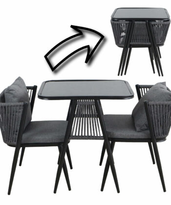 Korfu Coastal Patio Set – Beige Outdoor Table + 2 Chairs