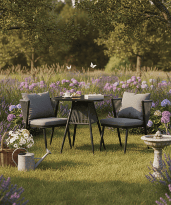 Korfu Coastal Patio Set – Beige Outdoor Table + 2 Chairs