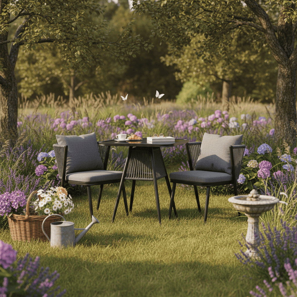 Korfu Coastal Patio Set – Beige Outdoor Table + 2 Chairs