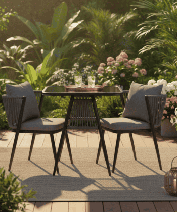 Korfu Coastal Patio Set – Beige Outdoor Table + 2 Chairs
