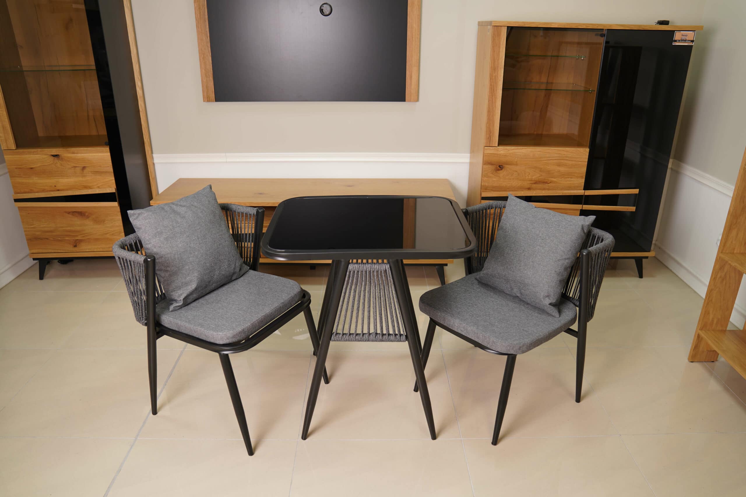 Korfu Coastal Patio Set – Beige Outdoor Table + 2 Chairs