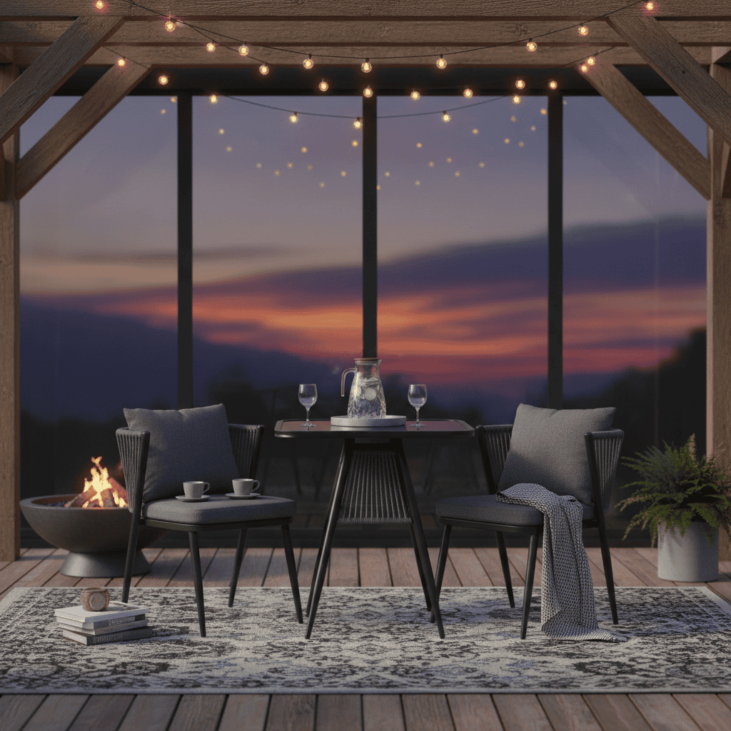 Korfu Coastal Patio Set – Beige Outdoor Table + 2 Chairs