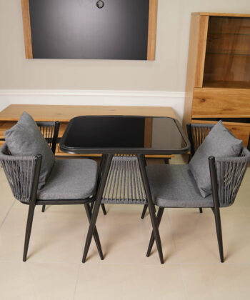 Korfu Coastal Patio Set – Beige Outdoor Table + 2 Chairs