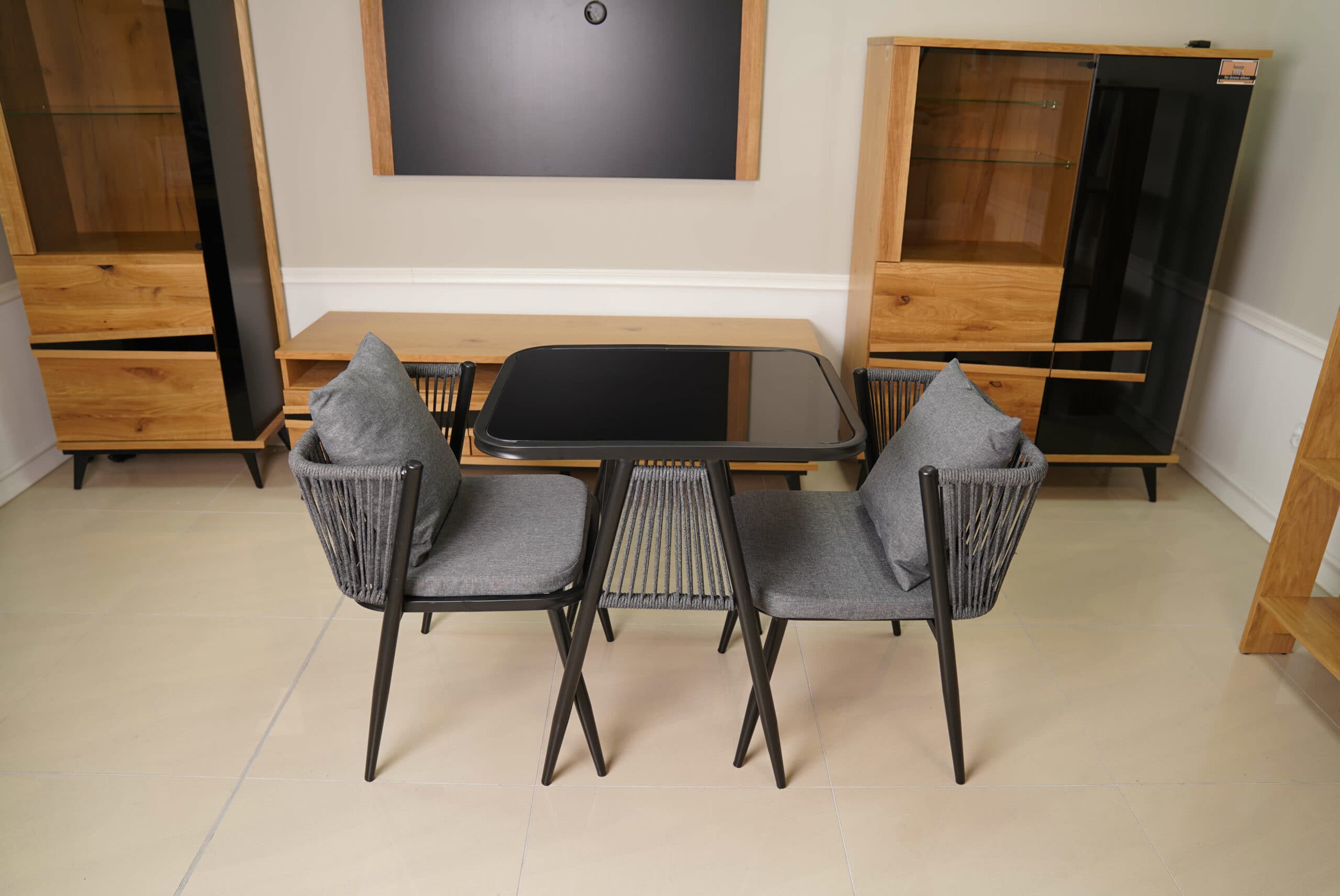 Korfu Coastal Patio Set – Beige Outdoor Table + 2 Chairs