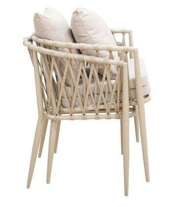 Madera Coastal Lounge Chair – Beige Outdoor Wicker Armchair with Cushions