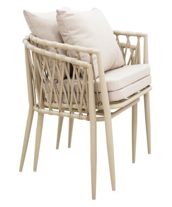 Madera Coastal Lounge Chair – Beige Outdoor Wicker Armchair with Cushions