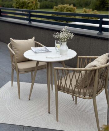 Madera Coastal Lounge Chair – Beige Outdoor Wicker Armchair with Cushions