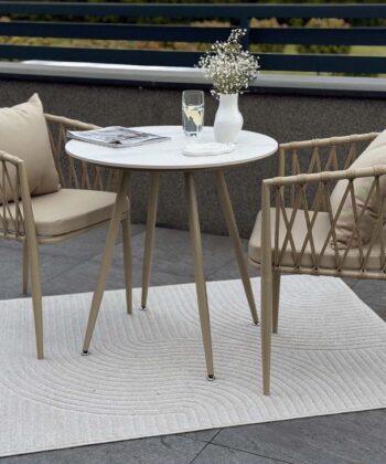 Madera Coastal Lounge Chair – Beige Outdoor Wicker Armchair with Cushions