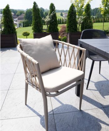 Madera Coastal Lounge Chair – Beige Outdoor Wicker Armchair with Cushions