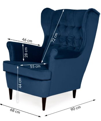 Midnight Regal Wingback Chair – Navy Velvet Scandinavian Uszak Lounge