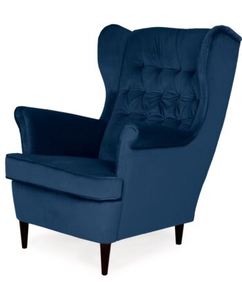 Midnight Regal Wingback Chair – Navy Velvet Scandinavian Uszak Lounge
