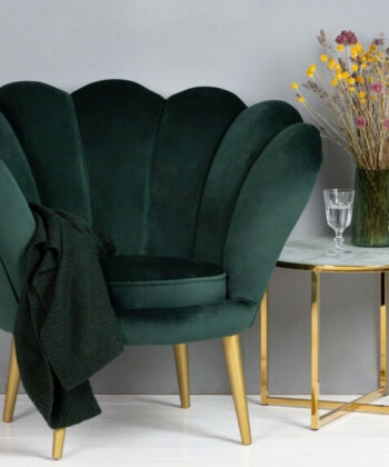 Navy Pearl Shell Lounge Chair – Glamour Velvet Muszelka Armchair
