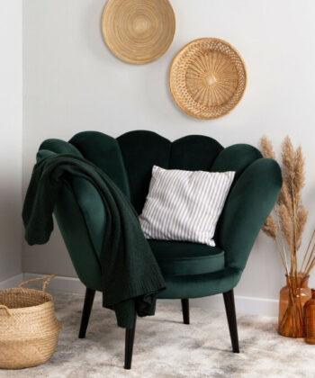 Navy Pearl Shell Lounge Chair – Glamour Velvet Muszelka Armchair