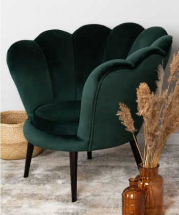 Navy Pearl Shell Lounge Chair – Glamour Velvet Muszelka Armchair