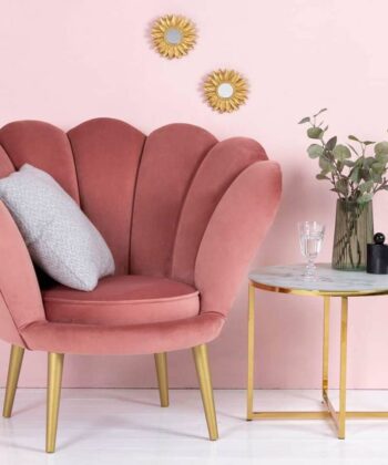 Navy Pearl Shell Lounge Chair – Glamour Velvet Muszelka Armchair