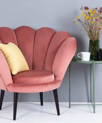 Navy Pearl Shell Lounge Chair – Glamour Velvet Muszelka Armchair