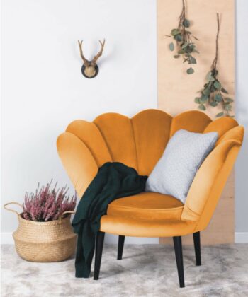 Navy Pearl Shell Lounge Chair – Glamour Velvet Muszelka Armchair