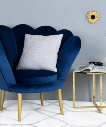 Navy Pearl Shell Lounge Chair – Glamour Velvet Muszelka Armchair