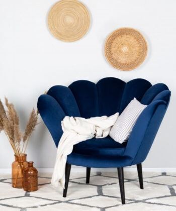 Navy Pearl Shell Lounge Chair – Glamour Velvet Muszelka Armchair