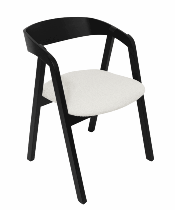 Noir Oak Upholstered Dining Chair – Beige Chenille Seat with Armrests (56 × 58 × 81 cm)