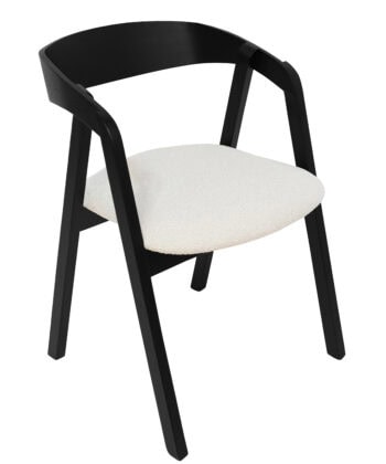 Noir Oak Upholstered Dining Chair – Beige Chenille Seat with Armrests