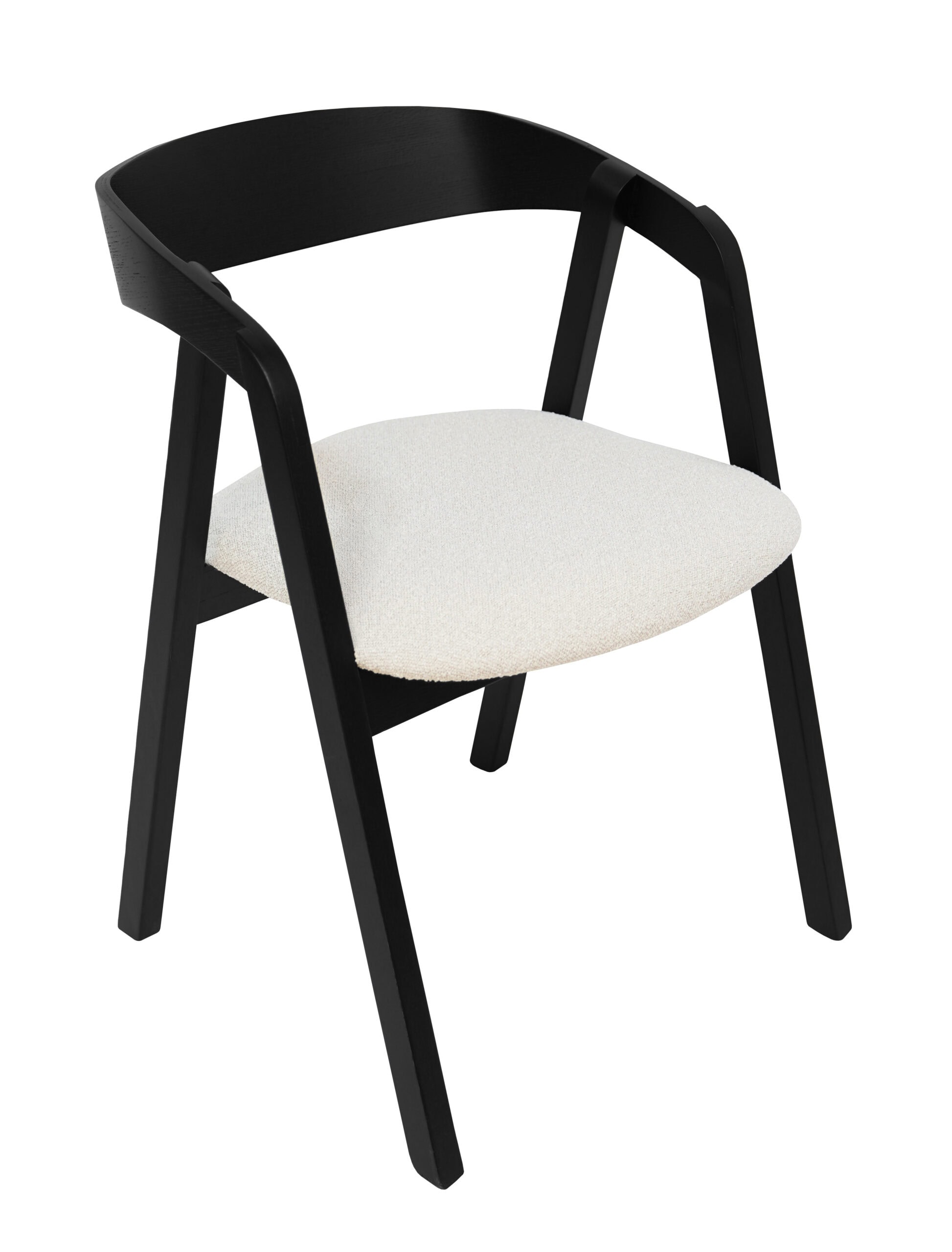 Noir Oak Upholstered Dining Chair – Beige Chenille Seat with Armrests