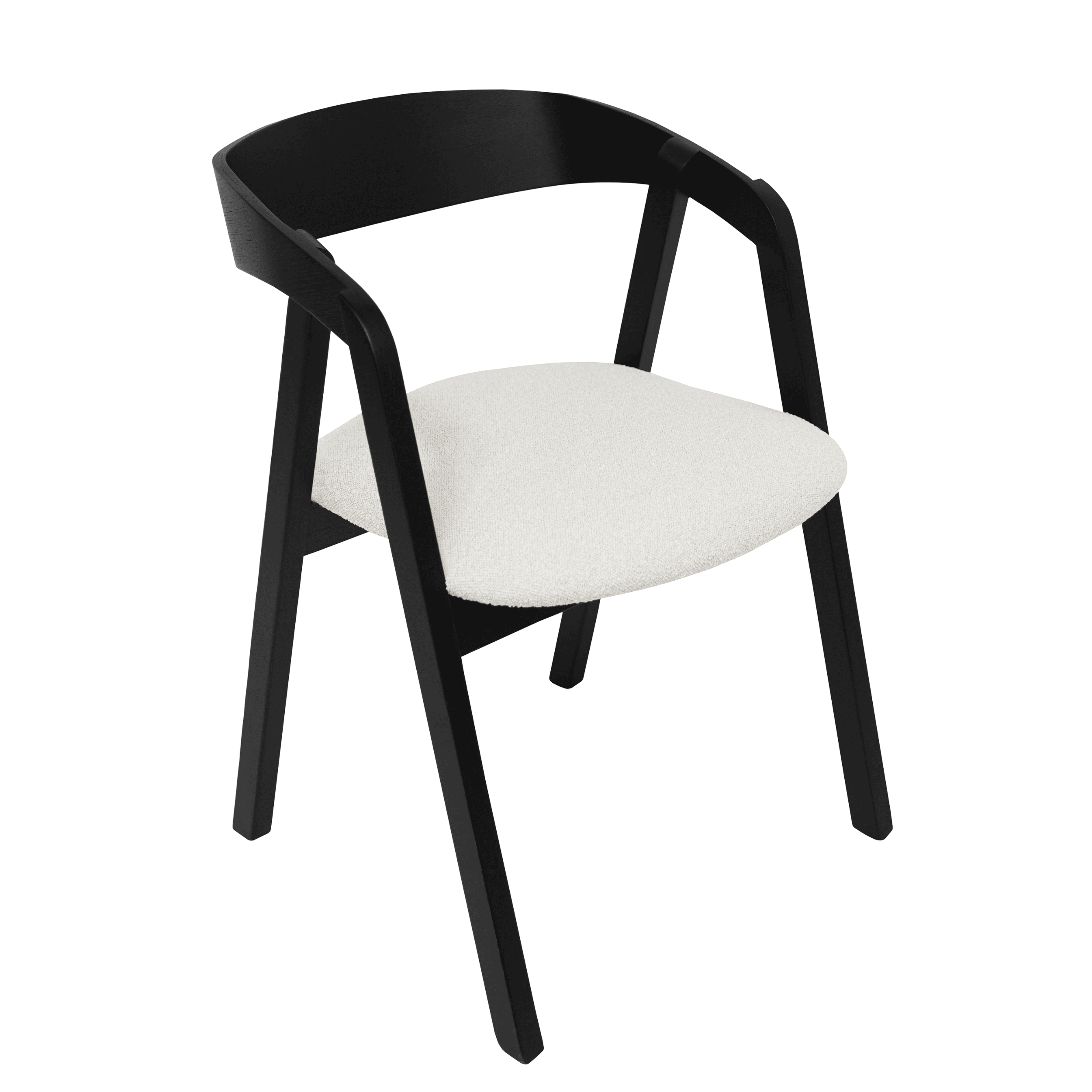 Noir Oak Upholstered Dining Chair – Beige Chenille Seat with Armrests (56 × 58 × 81 cm)