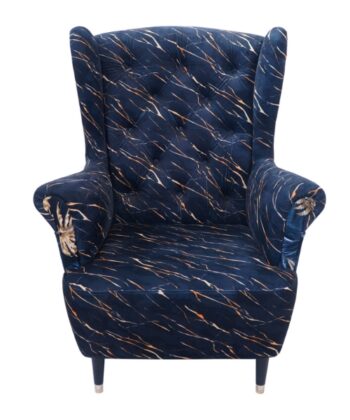 Obsidian Tropic Wingback Chair – Patterned Velvet Scandinavian Lounge