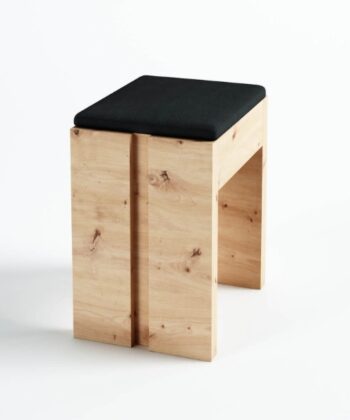 Onyx Grove Vanity Stool – Artisan Oak Base with Black Velvet Seat