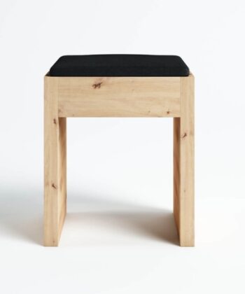 Onyx Grove Vanity Stool – Artisan Oak Base with Black Velvet Seat