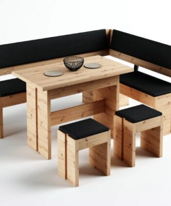 Onyx Grove Vanity Stool – Artisan Oak Base with Black Velvet Seat