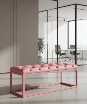 Pink UrbanChic Ecoleather Bench – Handmade Metal Frame Seat for Modern Homes