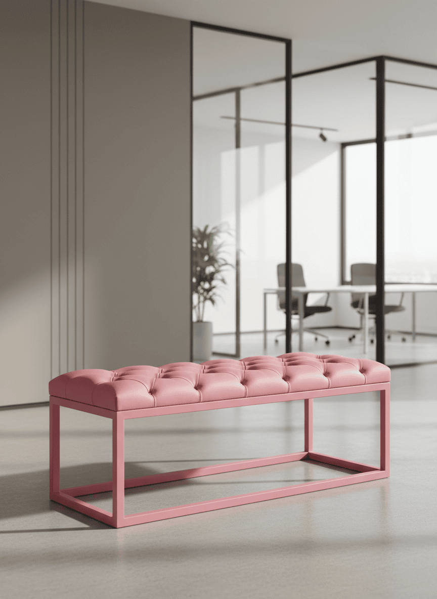 Pink UrbanChic Ecoleather Bench – Handmade Metal Frame Seat for Modern Homes