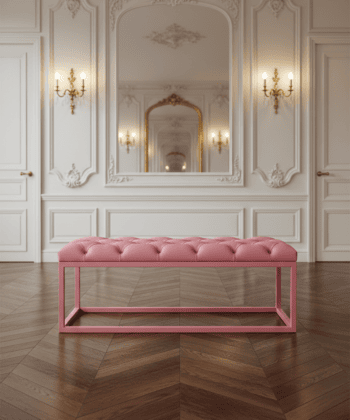 Pink UrbanChic Ecoleather Bench – Handmade Metal Frame Seat for Modern Homes