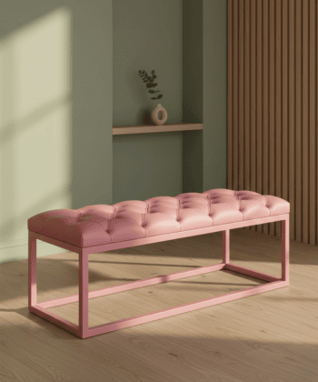 Pink UrbanChic Ecoleather Bench – Handmade Metal Frame Seat for Modern Homes