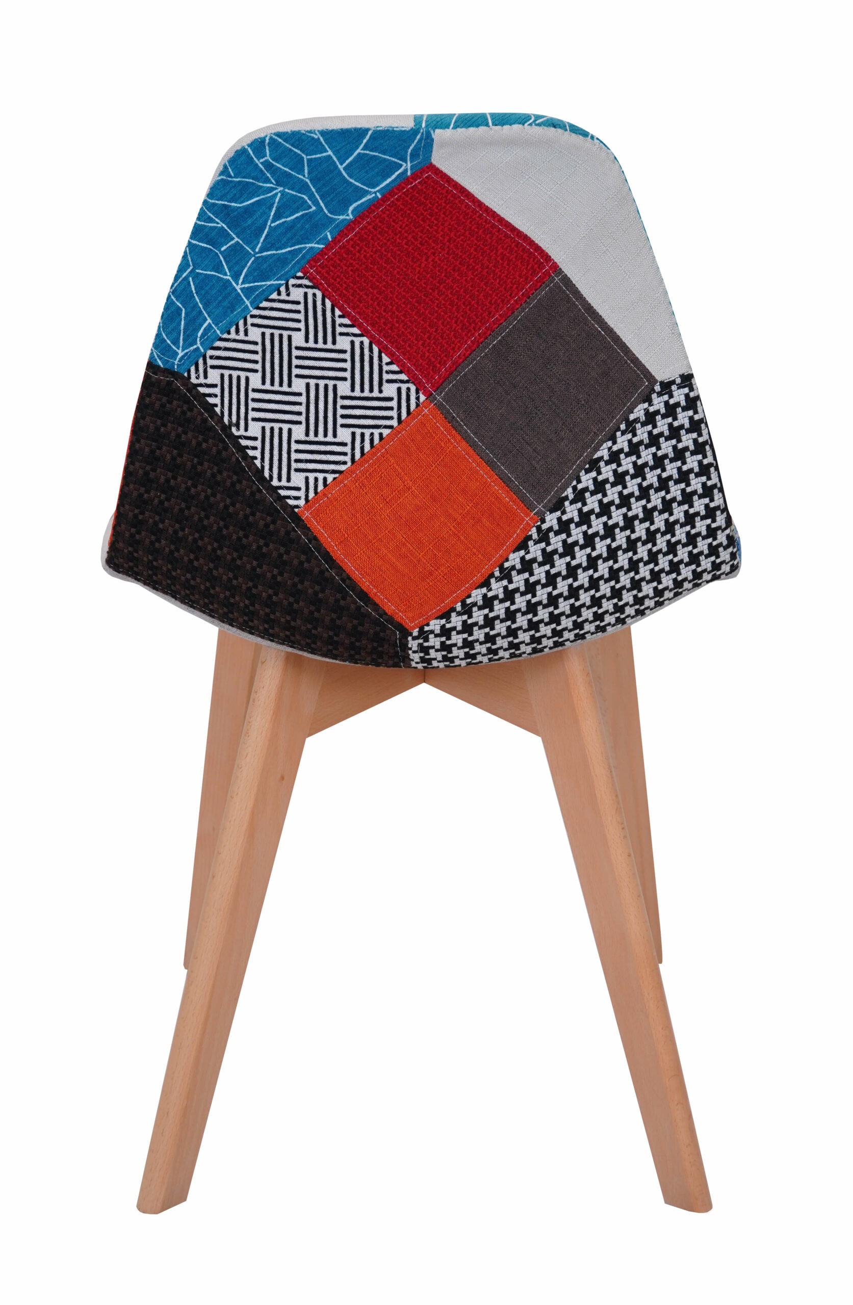 Prism Patchwork Scandinavian Chair – Multi-Colour Chenille Natural Beech 47x50x82cm